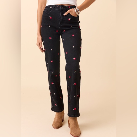 Reformation Denim - Reformation Floral Embroidered Straight Leg Jeans